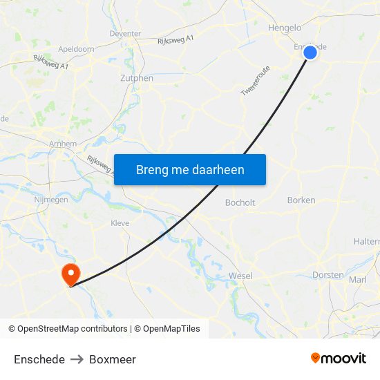 Enschede to Boxmeer map