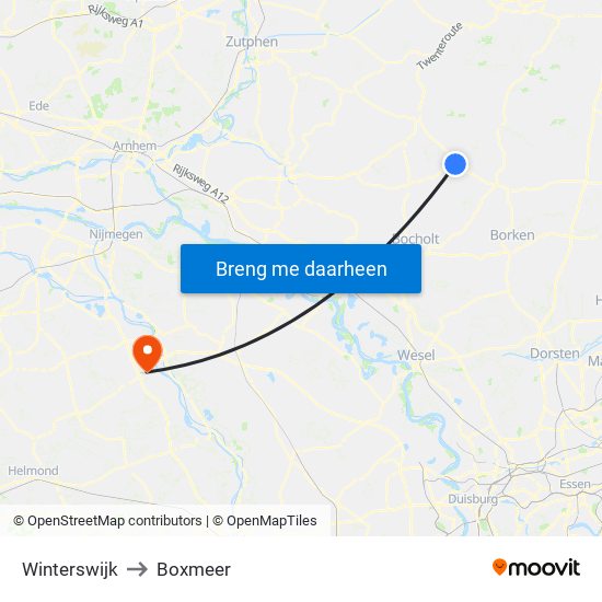Winterswijk to Boxmeer map