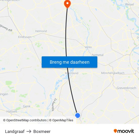 Landgraaf to Boxmeer map