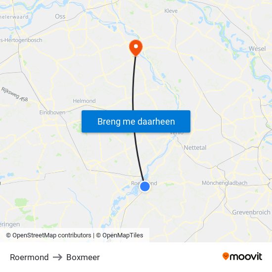 Roermond to Boxmeer map