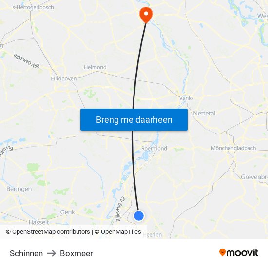 Schinnen to Boxmeer map