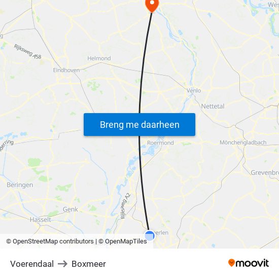 Voerendaal to Boxmeer map