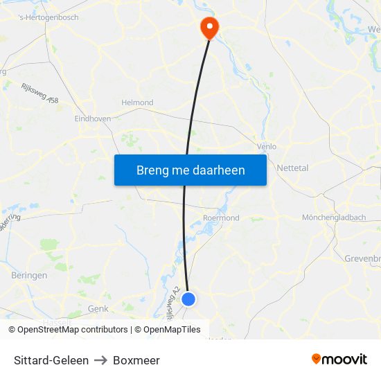 Sittard-Geleen to Boxmeer map