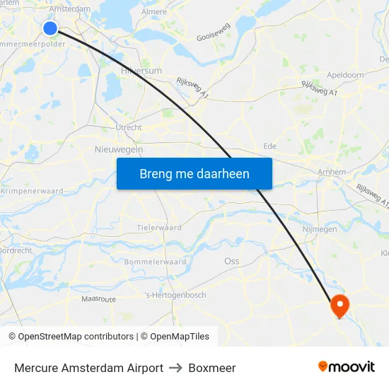 Mercure Amsterdam Airport to Boxmeer map