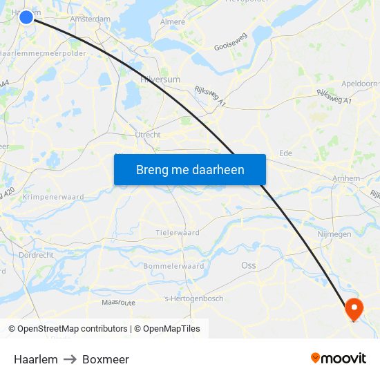 Haarlem to Boxmeer map
