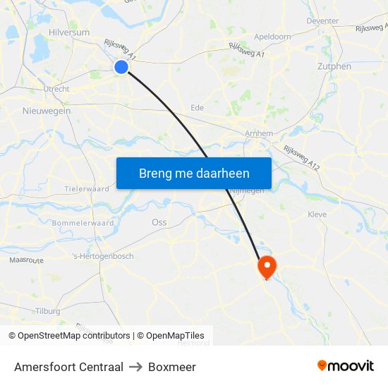 Amersfoort Centraal to Boxmeer map