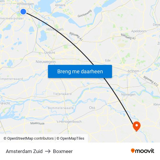 Amsterdam Zuid to Boxmeer map