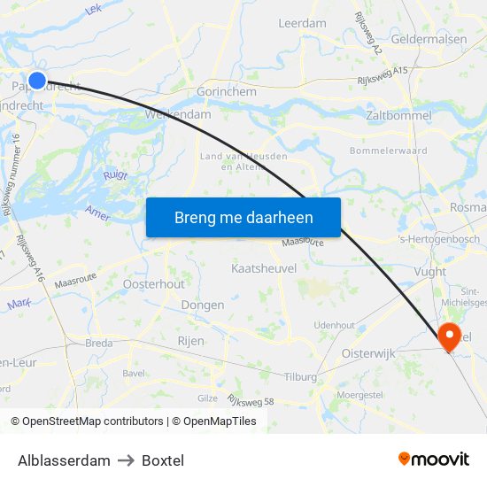 Alblasserdam to Boxtel map