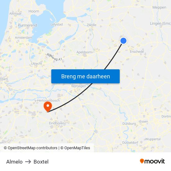 Almelo to Boxtel map