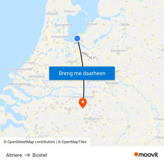 Almere to Boxtel map