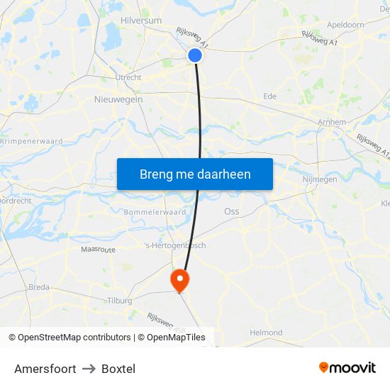 Amersfoort to Boxtel map