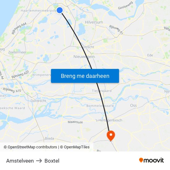 Amstelveen to Boxtel map