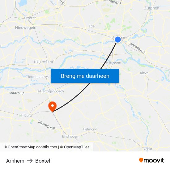 Arnhem to Boxtel map