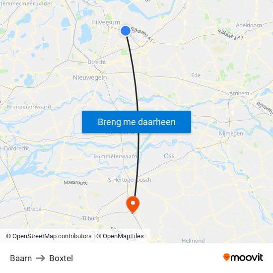 Baarn to Boxtel map