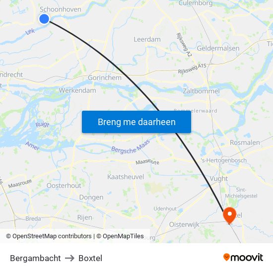 Bergambacht to Boxtel map