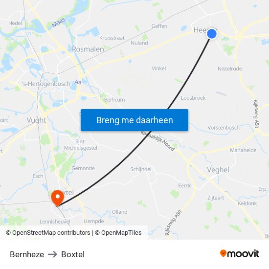Bernheze to Boxtel map