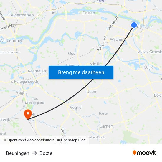 Beuningen to Boxtel map