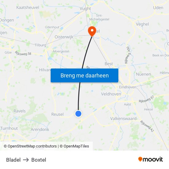 Bladel to Boxtel map