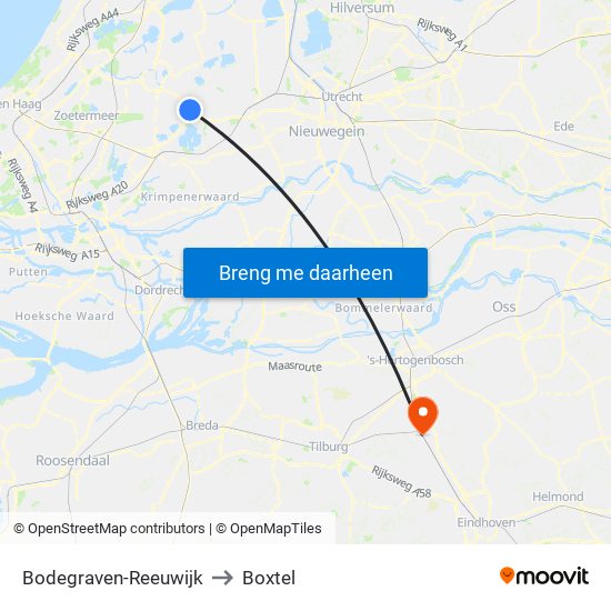 Bodegraven-Reeuwijk to Boxtel map