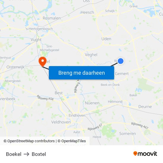 Boekel to Boxtel map