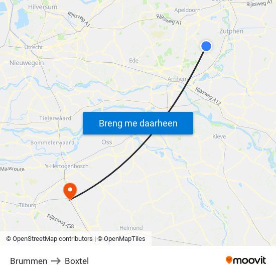 Brummen to Boxtel map