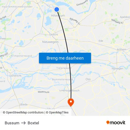 Bussum to Boxtel map