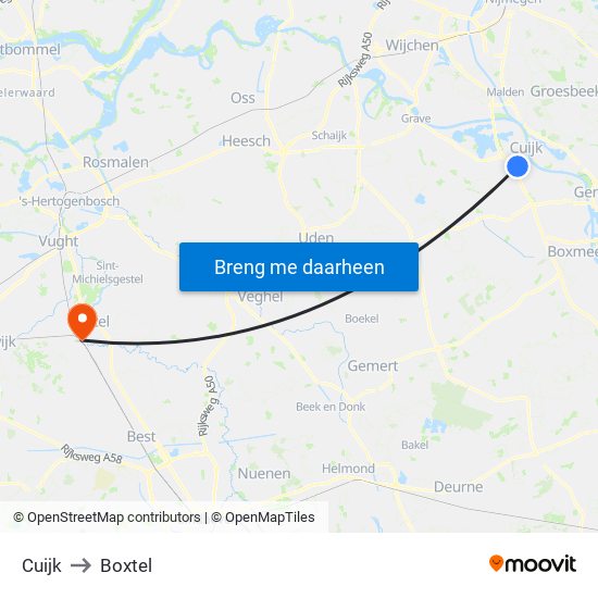 Cuijk to Boxtel map