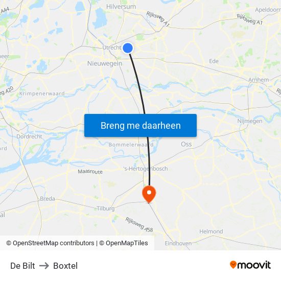 De Bilt to Boxtel map