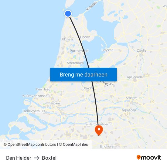 Den Helder to Boxtel map