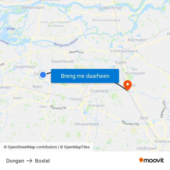 Dongen to Boxtel map