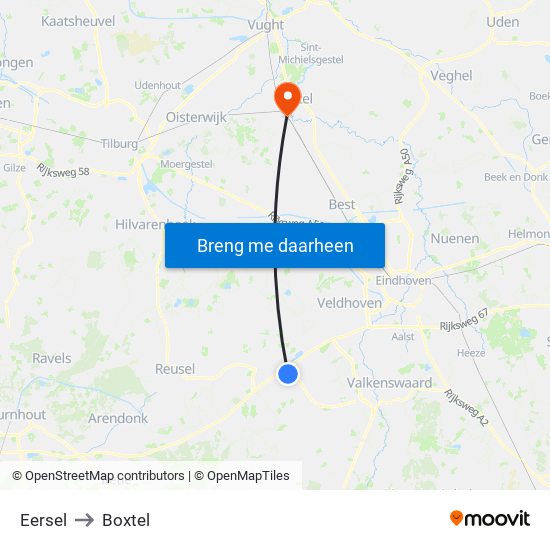 Eersel to Boxtel map