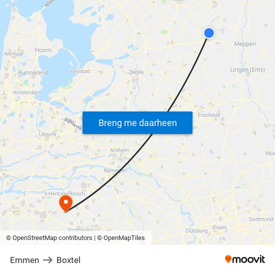 Emmen to Boxtel map