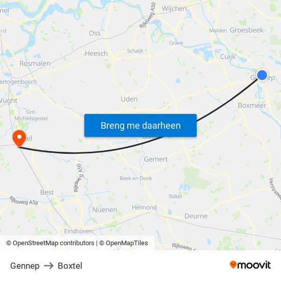 Gennep to Boxtel map