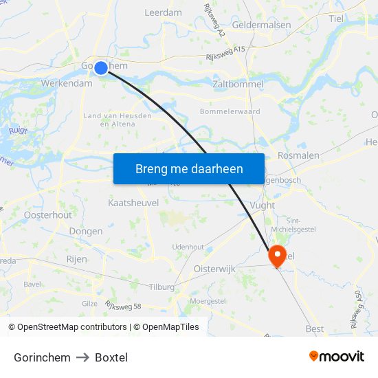 Gorinchem to Boxtel map