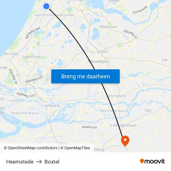 Heemstede to Boxtel map