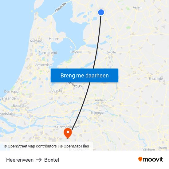 Heerenveen to Boxtel map