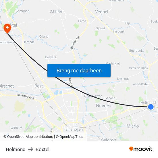 Helmond to Boxtel map