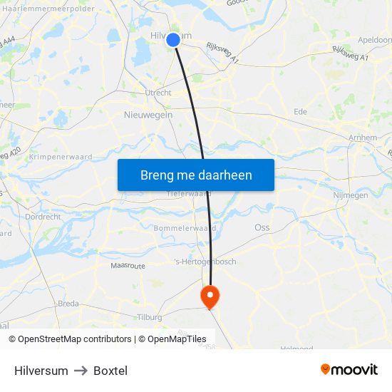 Hilversum to Boxtel map