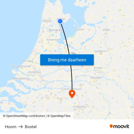 Hoorn to Boxtel map