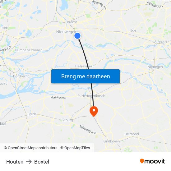 Houten to Boxtel map