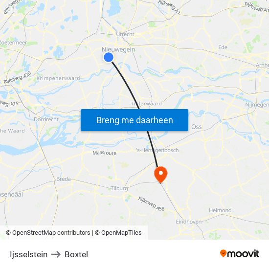 Ijsselstein to Boxtel map