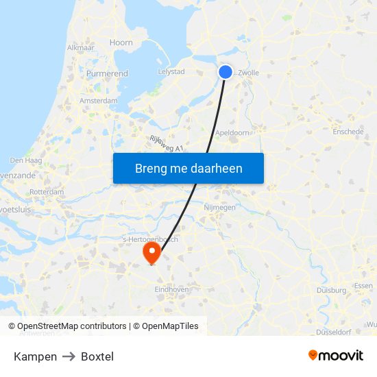 Kampen to Boxtel map