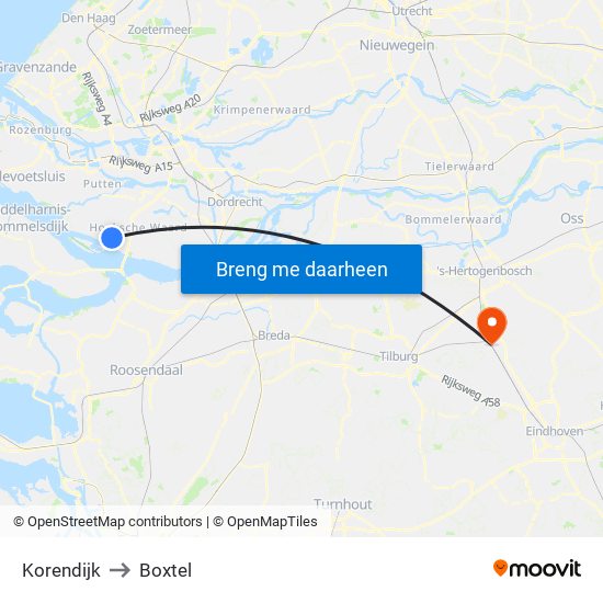 Korendijk to Boxtel map