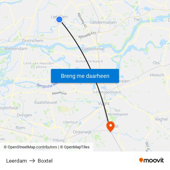 Leerdam to Boxtel map