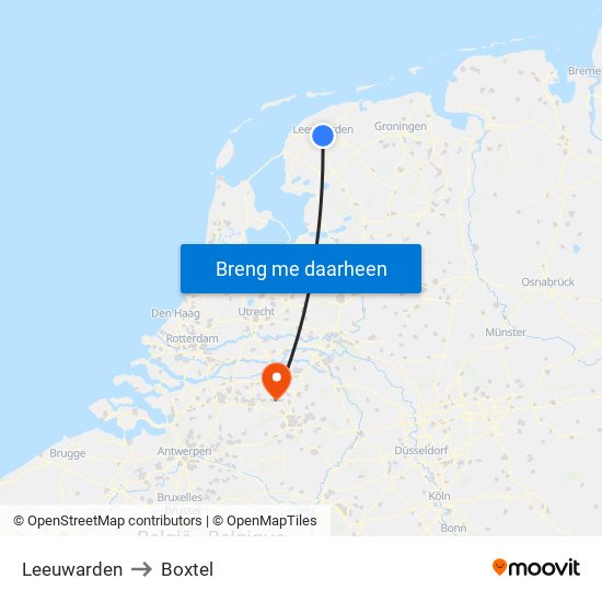 Leeuwarden to Boxtel map