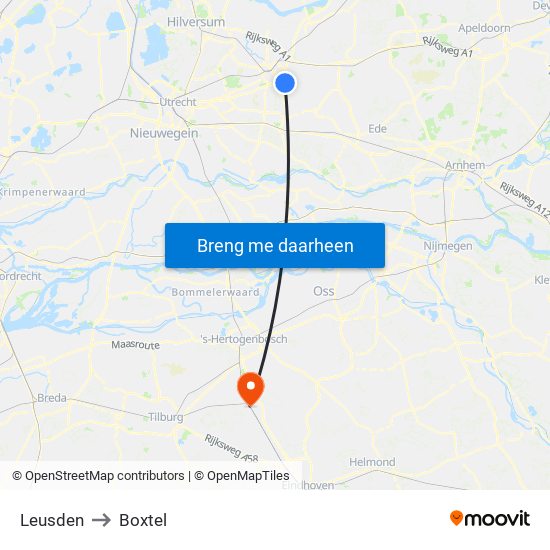 Leusden to Boxtel map