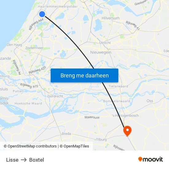 Lisse to Boxtel map