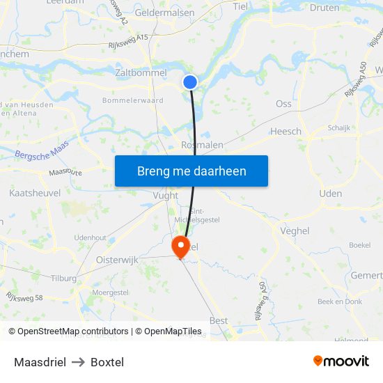 Maasdriel to Boxtel map