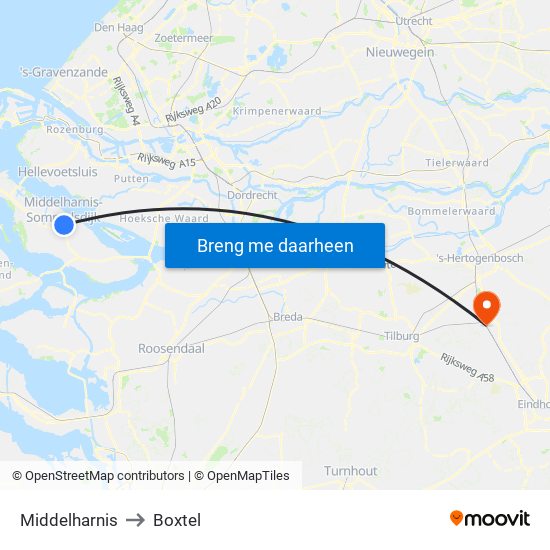 Middelharnis to Boxtel map