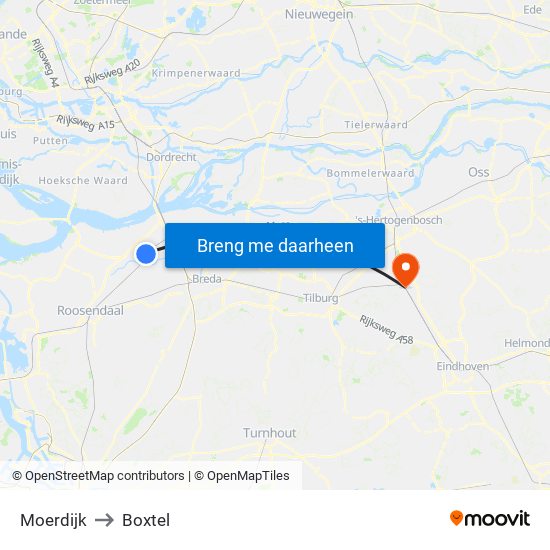 Moerdijk to Boxtel map